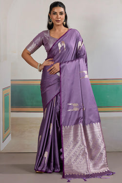 Faded Purple Banarasi Satin Silk Saree