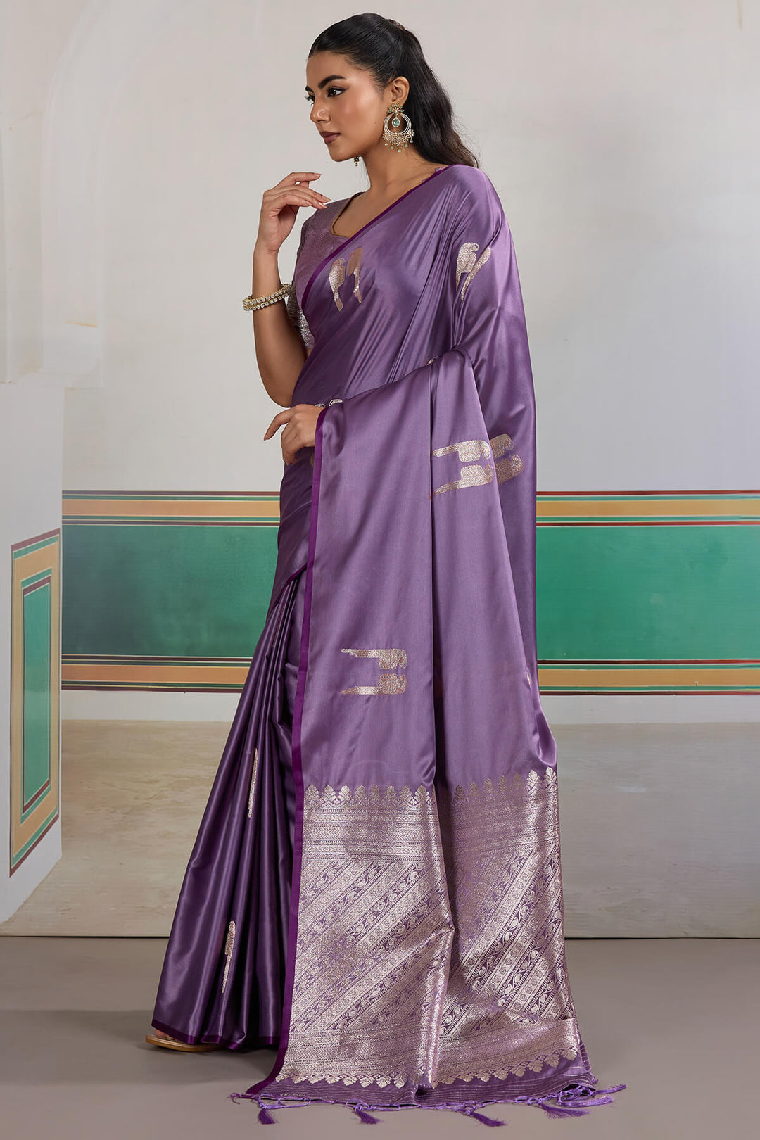 Faded Purple Banarasi Satin Silk Saree