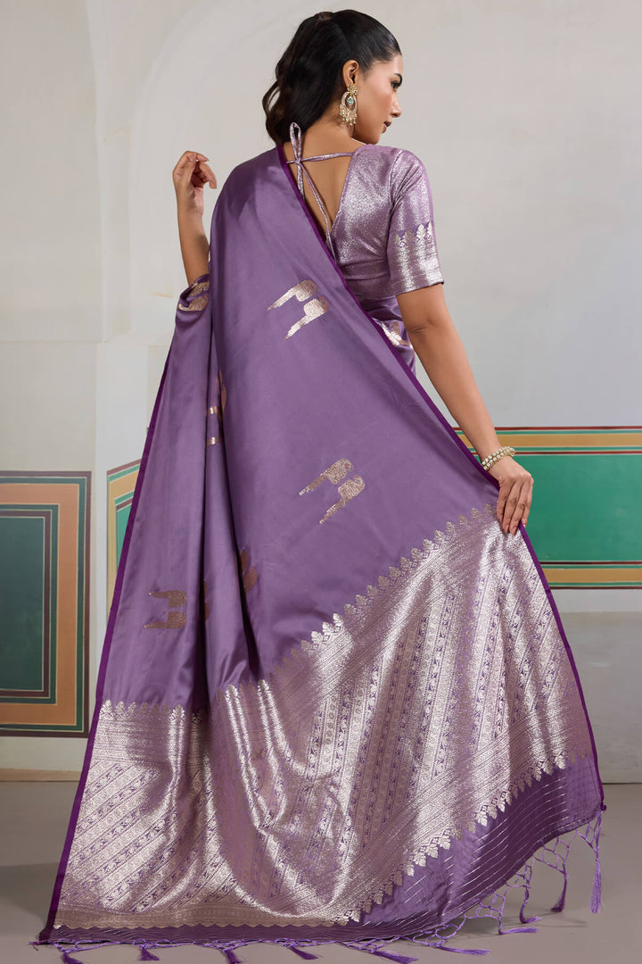 Faded Purple Banarasi Satin Silk Saree