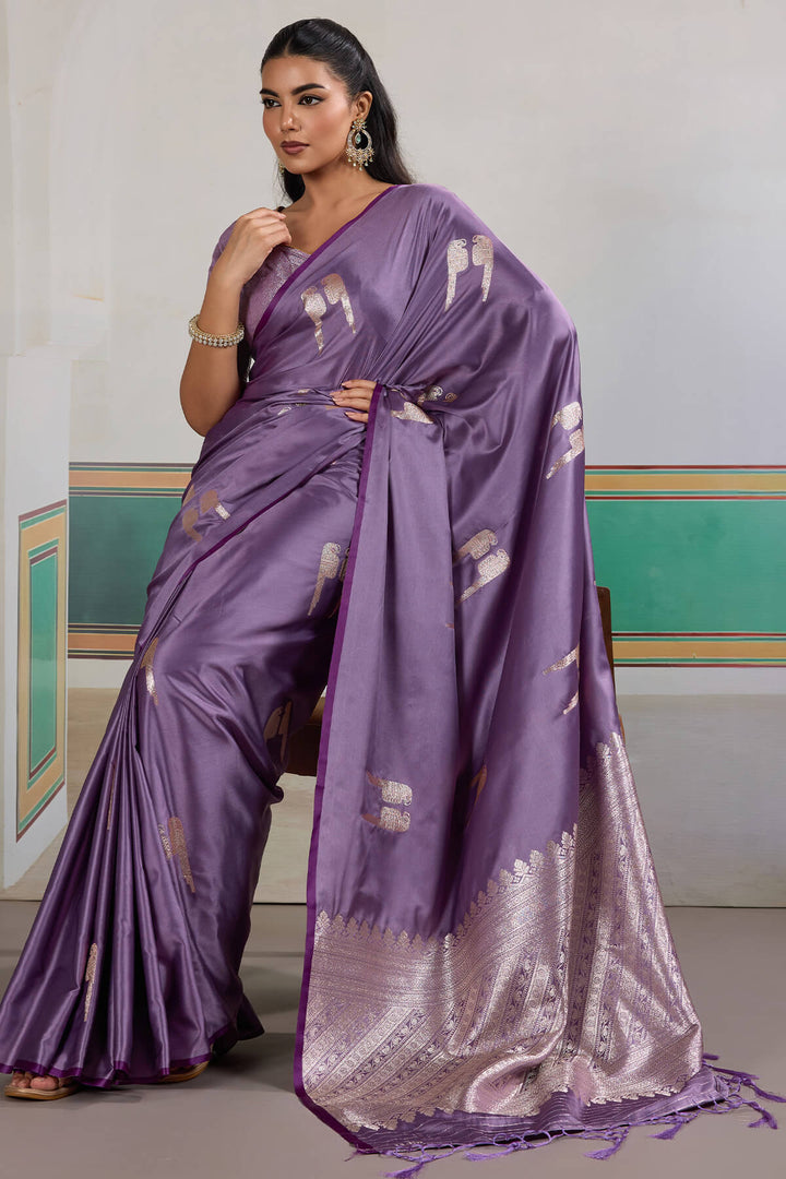 Faded Purple Banarasi Satin Silk Saree