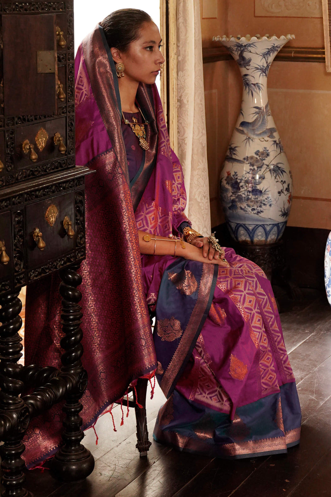 Fandango Purple Banarasi Silk Saree