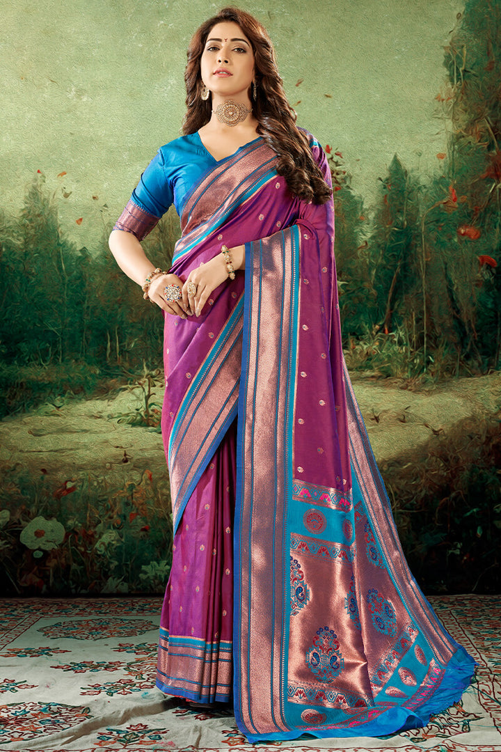 Fandango Purple Paithani Silk Saree