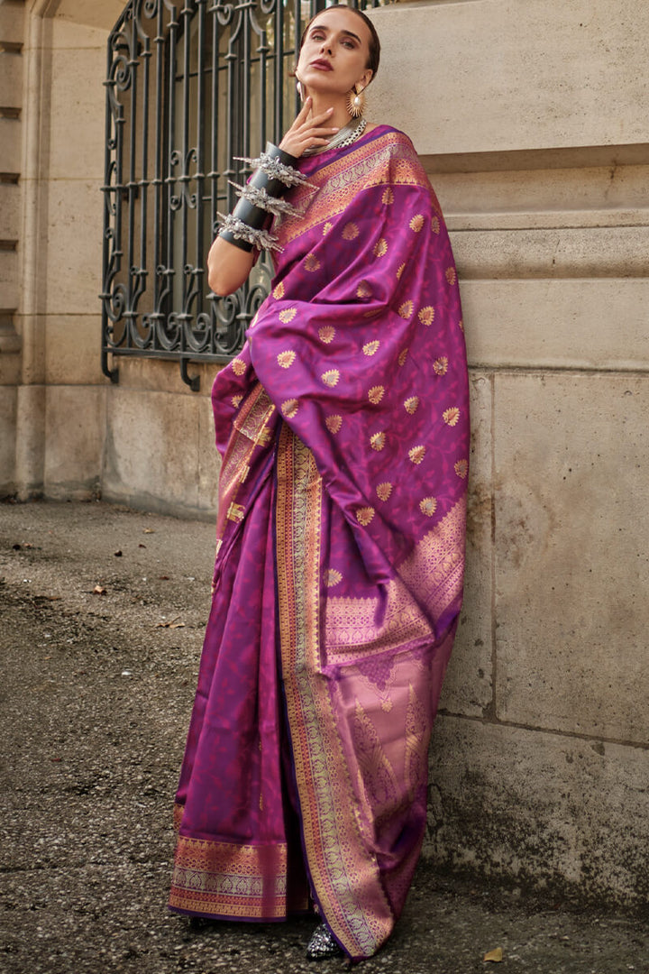 Fandango Purple Soft Banarasi Silk Saree