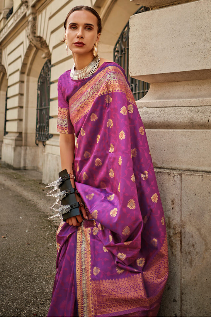 Fandango Purple Soft Banarasi Silk Saree