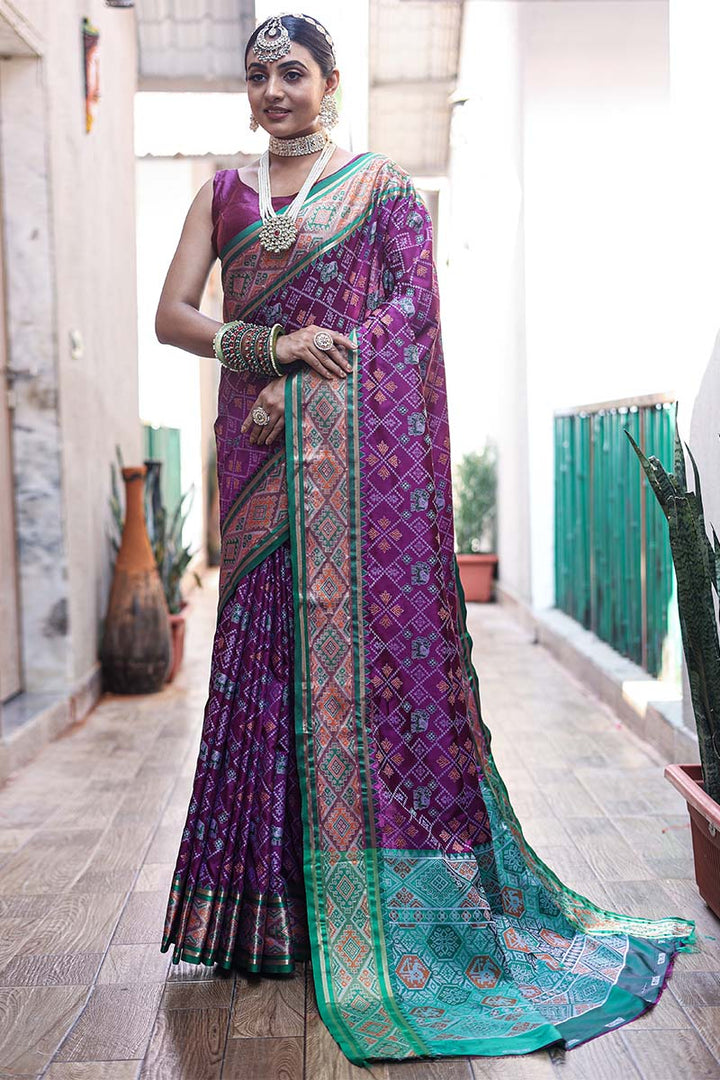 Fandango Purple Zari Woven Patola Silk Saree