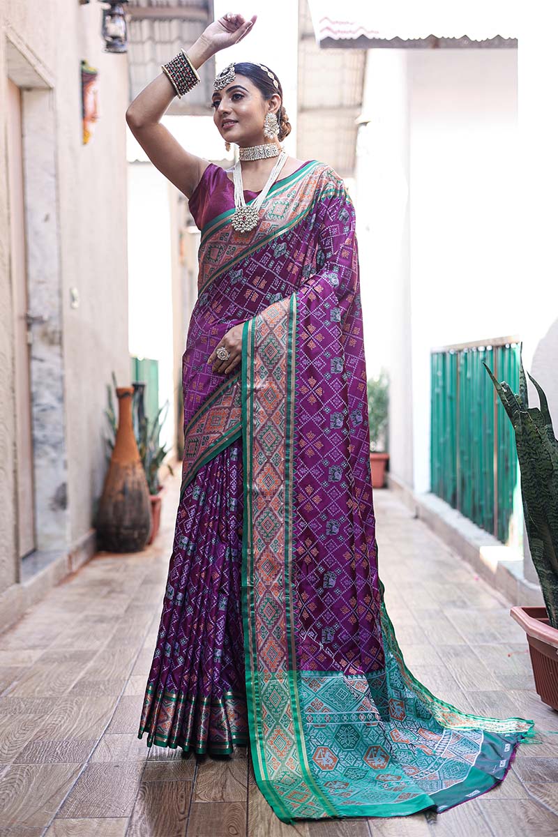 Fandango Purple Zari Woven Patola Silk Saree