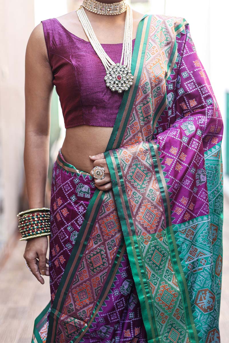 Fandango Purple Zari Woven Patola Silk Saree