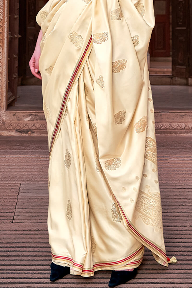 Fawn Beige Banarasi Satin Silk Saree