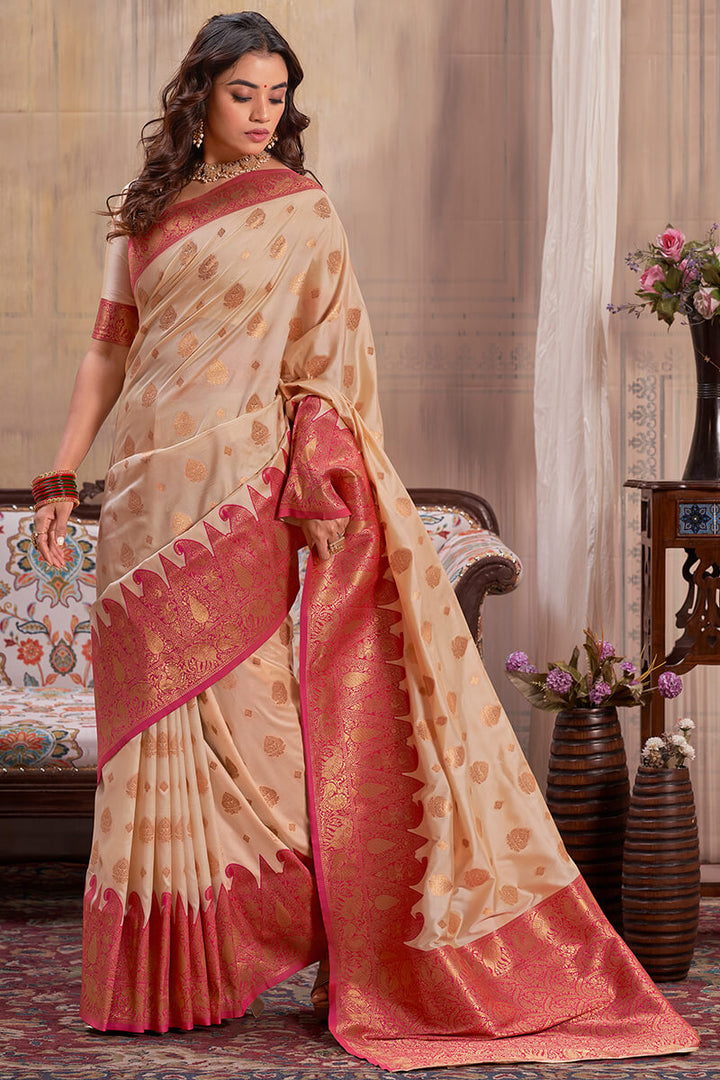 Fawn Beige Banarasi Silk Saree