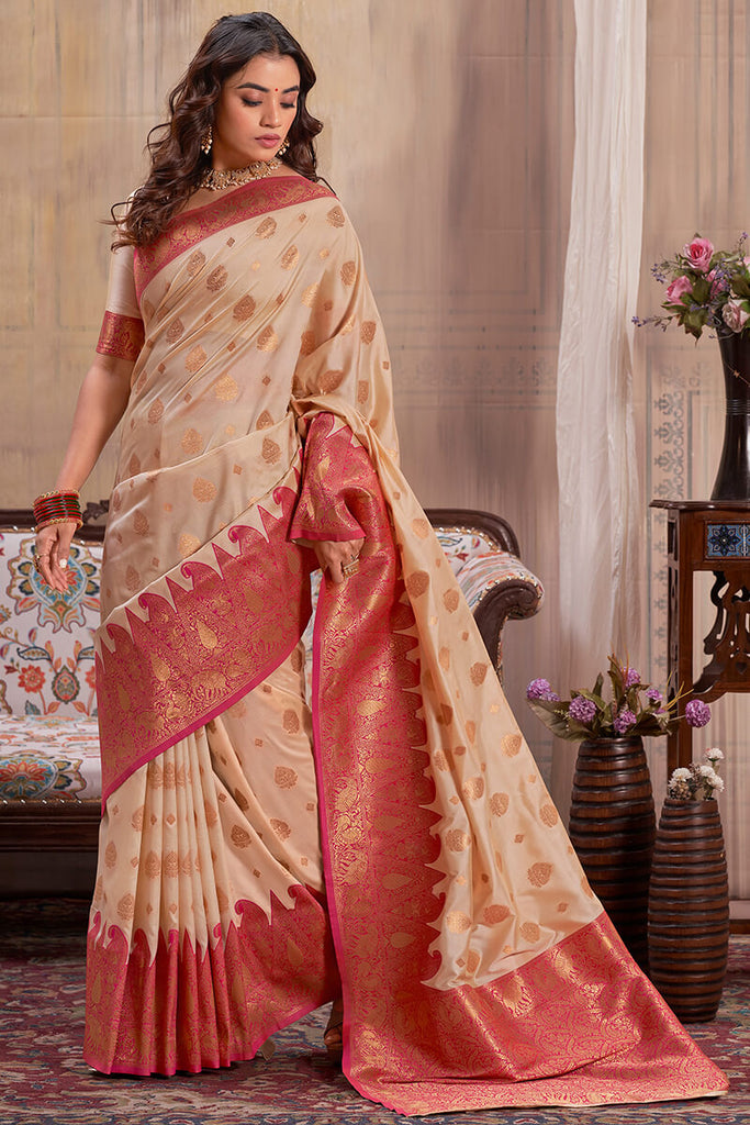 Fawn Beige Banarasi Silk Saree