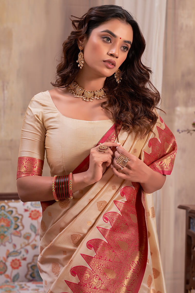 Fawn Beige Banarasi Silk Saree