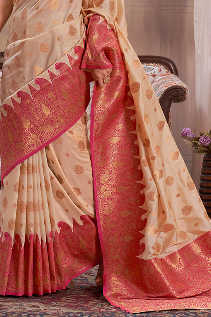 Fawn Beige Banarasi Silk Saree