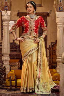 Fawn Beige Embroidery Work Viscose Saree with Jacket Blouse