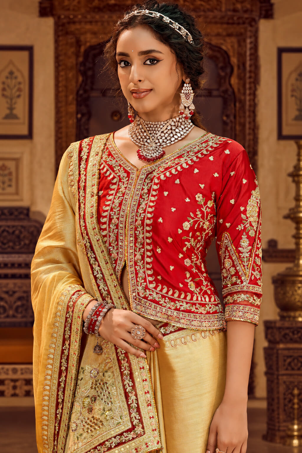 Fawn Beige Embroidery Work Viscose Saree with Jacket Blouse