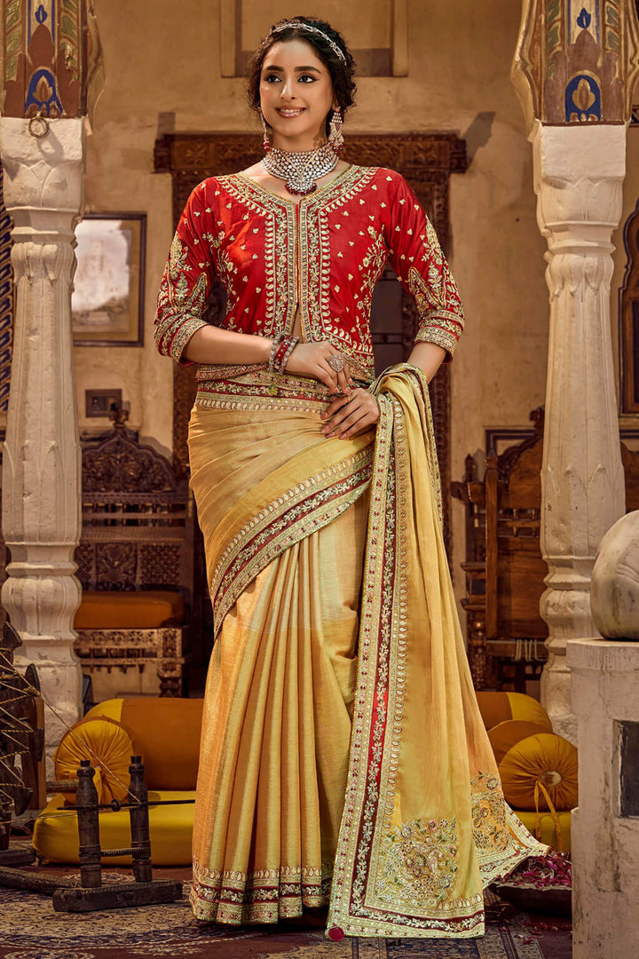 Fawn Beige Embroidery Work Viscose Saree with Jacket Blouse