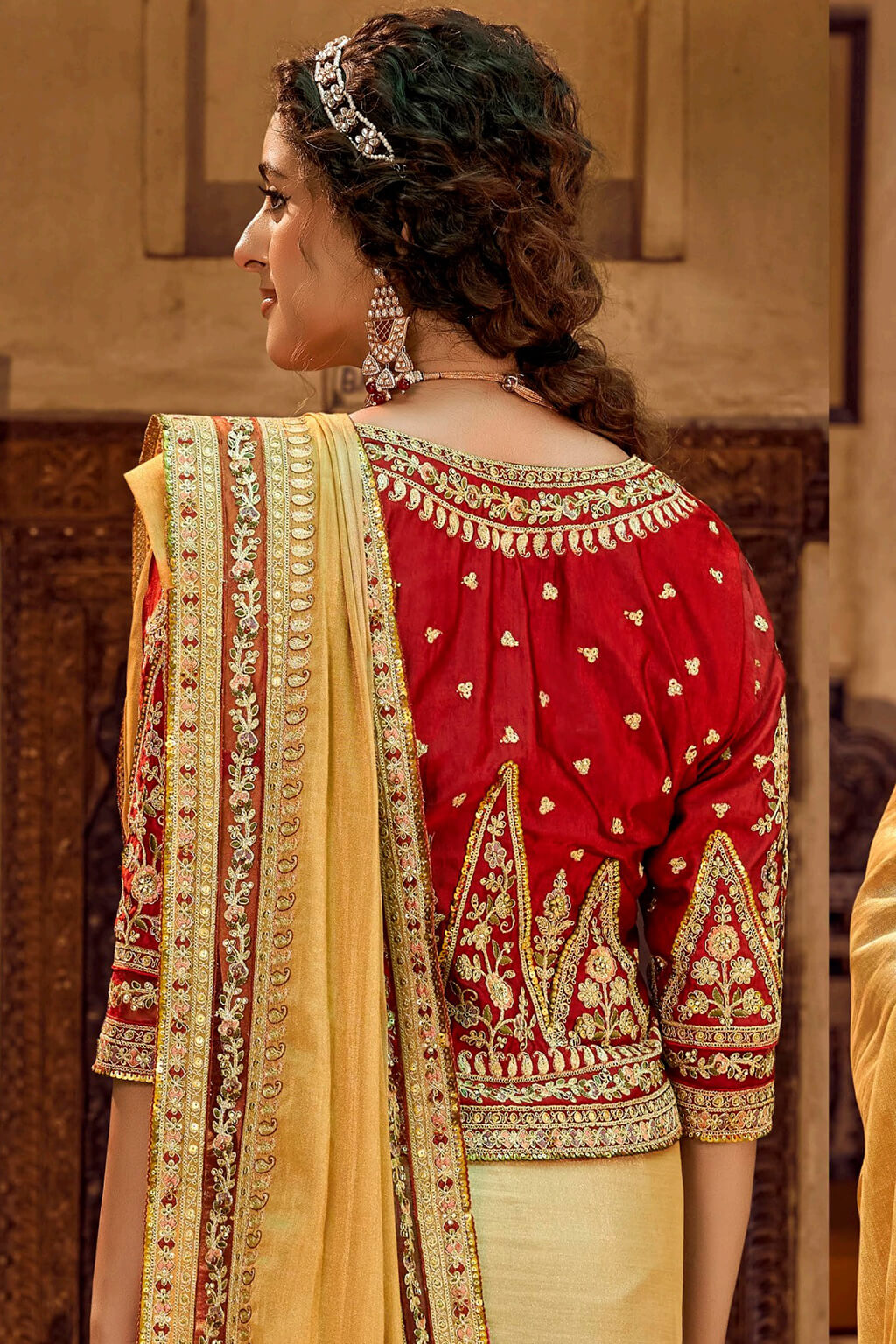 Fawn Beige Embroidery Work Viscose Saree with Jacket Blouse
