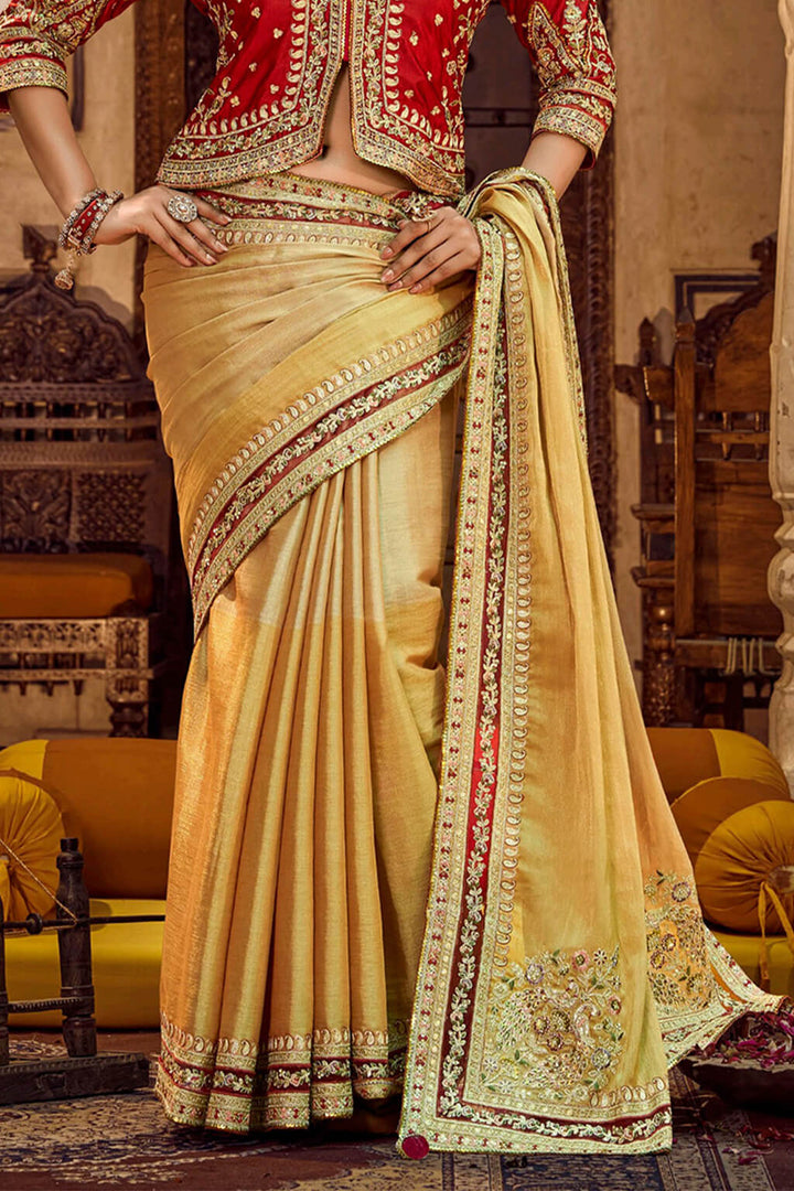 Fawn Beige Embroidery Work Viscose Saree with Jacket Blouse
