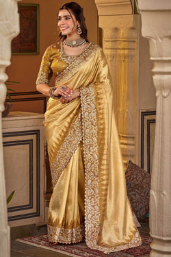 Fawn Beige Hand Work Viscose Saree with Stiched Blouse