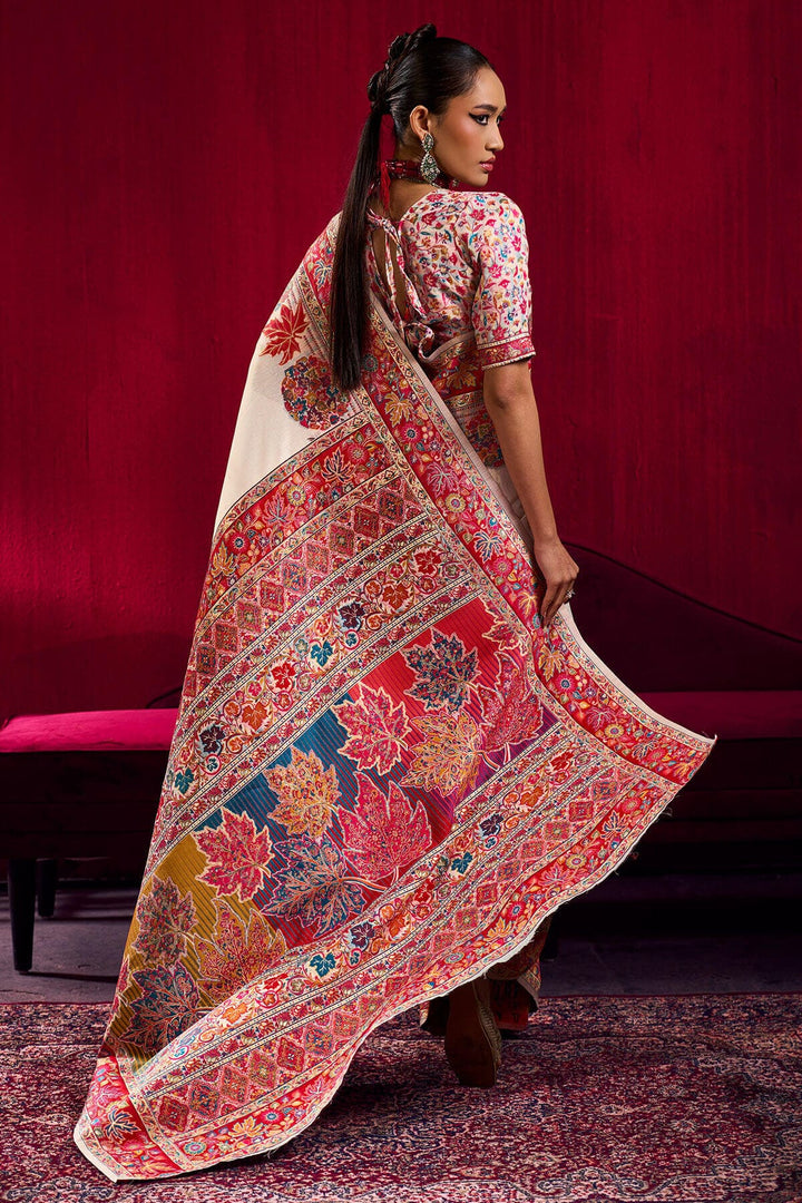 Fawn Beige Kashmiri Modal Pashmina Silk Saree