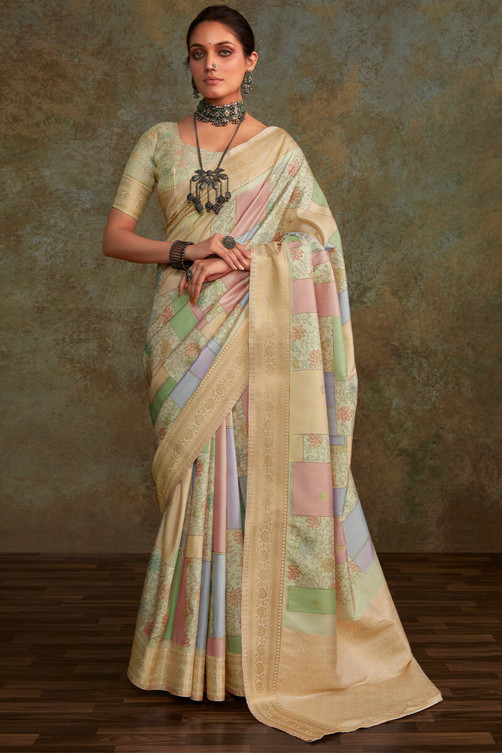 Fawn Beige Printed Soft Silk Saree