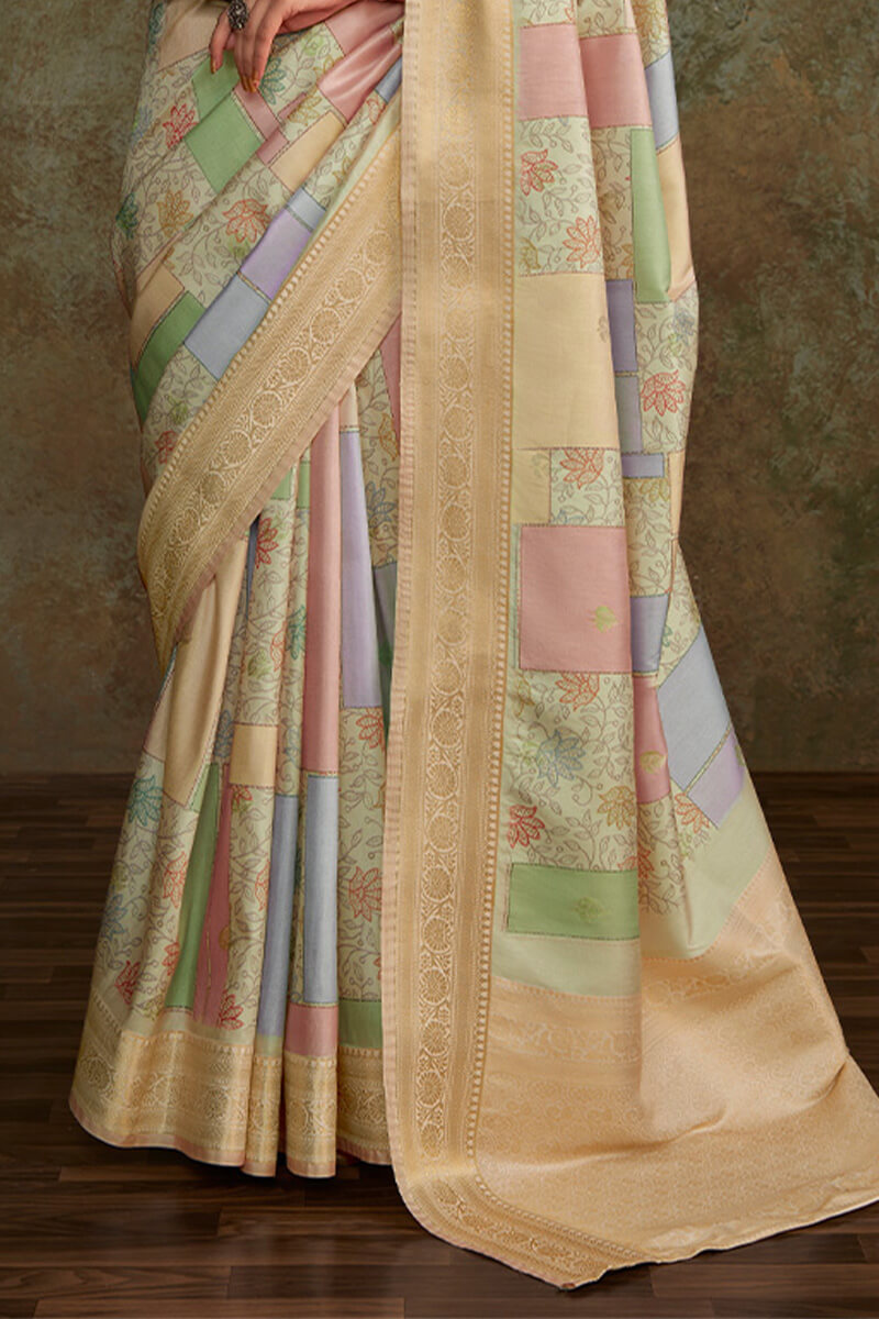 Fawn Beige Printed Soft Silk Saree