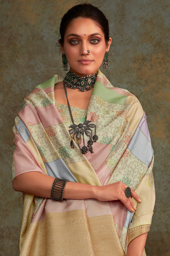 Fawn Beige Printed Soft Silk Saree