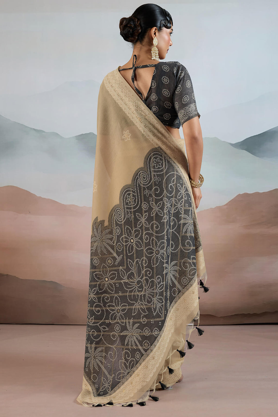 Fawn Beige Pure Cotton Viscose Silk Saree