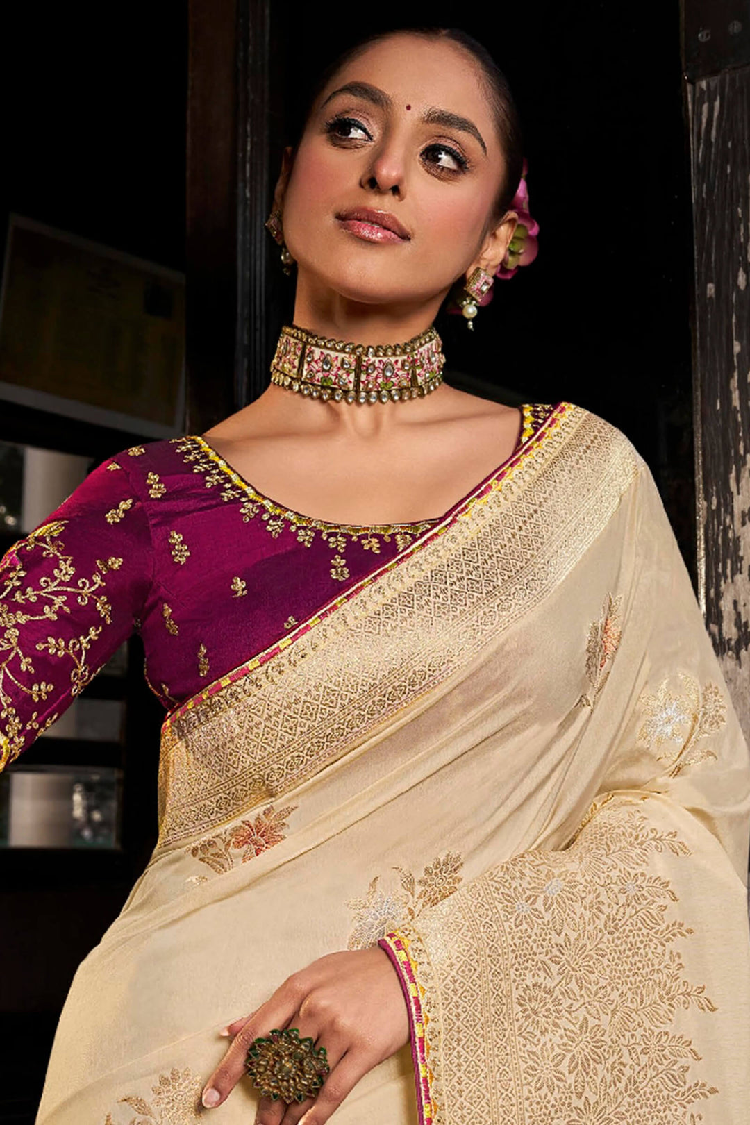 Fawn Beige Soft Dola Viscose Saree With Embroidery Blouse Piece