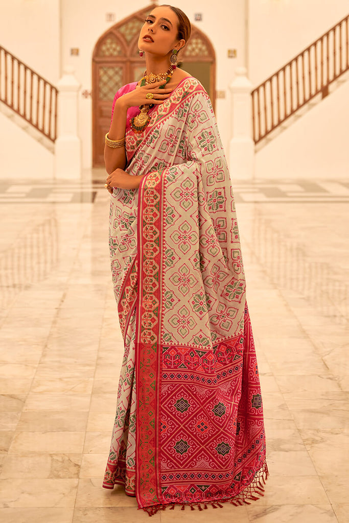 Fawn Beige Woven Patola Silk Saree