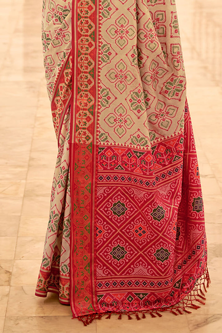 Fawn Beige Woven Patola Silk Saree