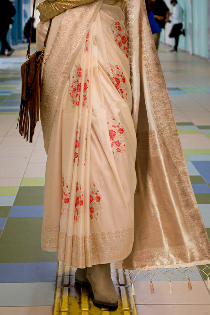 Fawn Beige Zari woven Banarasi Katan Silk Saree