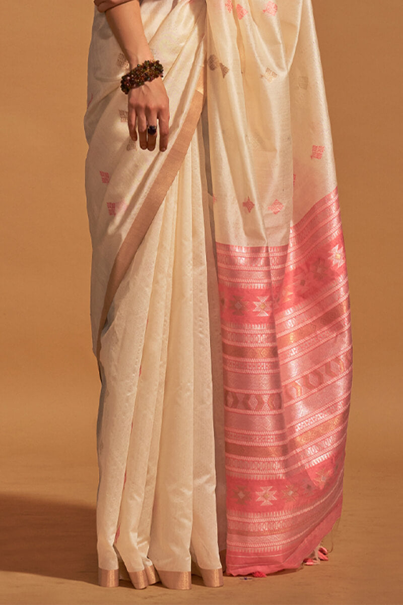 Fawn Beige Zari Woven Banarasi Silk Saree