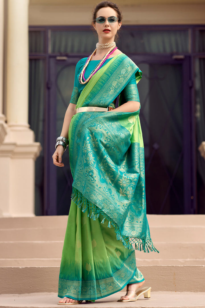 Fern Green Zari Woven Banarasi Silk Saree