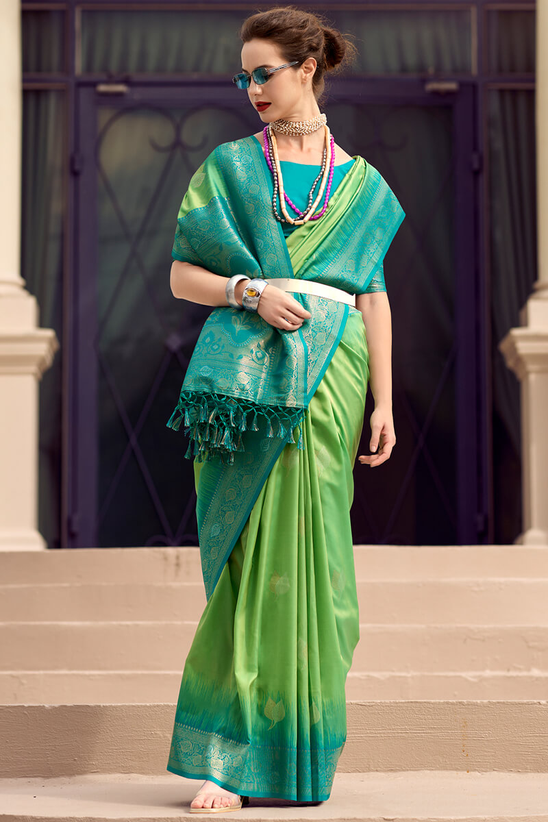 Fern Green Zari Woven Banarasi Silk Saree