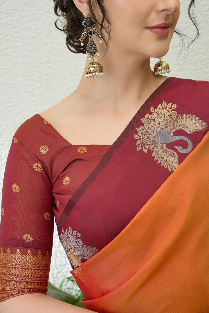 Fiery Orange Handloom Banarasi Silk Saree