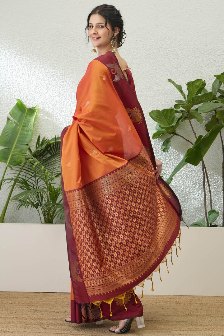 Fiery Orange Handloom Banarasi Silk Saree