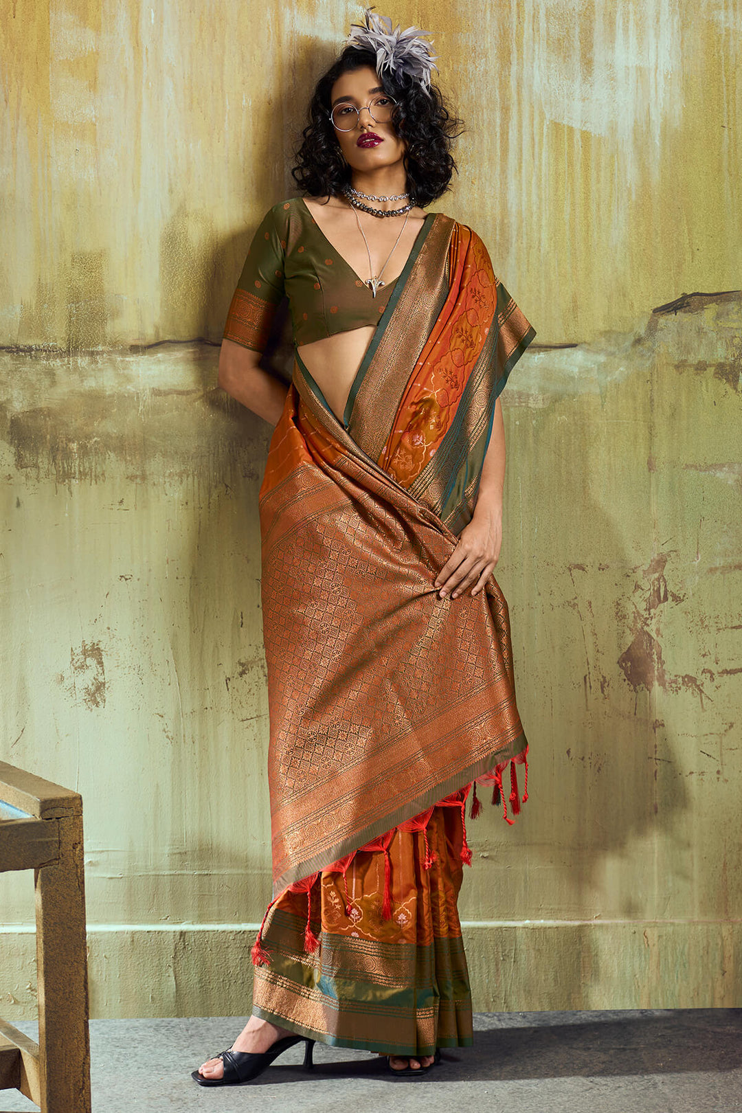 Fiery Orange Soft Pochampally Silk Saree