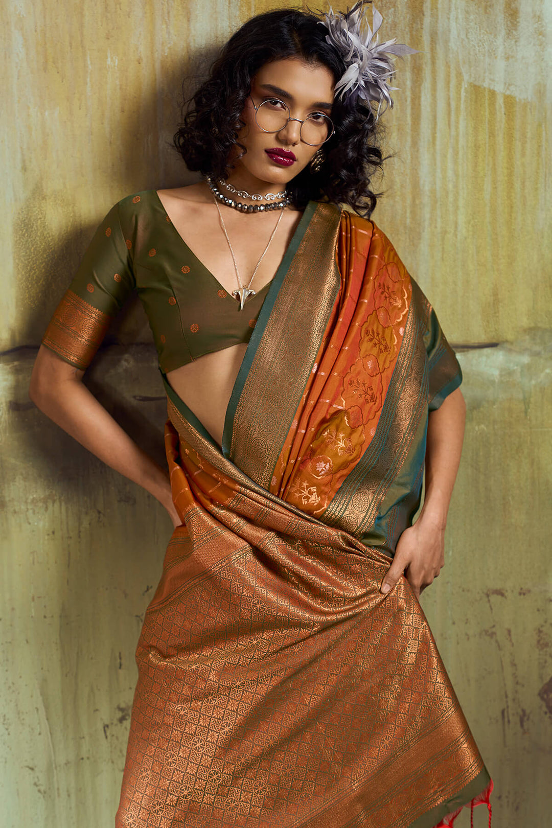 Fiery Orange Soft Pochampally Silk Saree