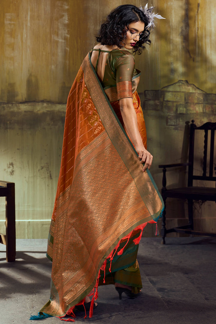 Fiery Orange Soft Pochampally Silk Saree