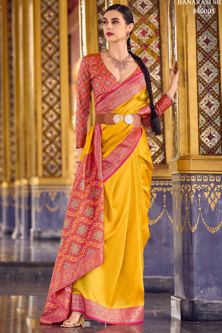 Firefly Yellow Zari Woven Soft Silk Saree