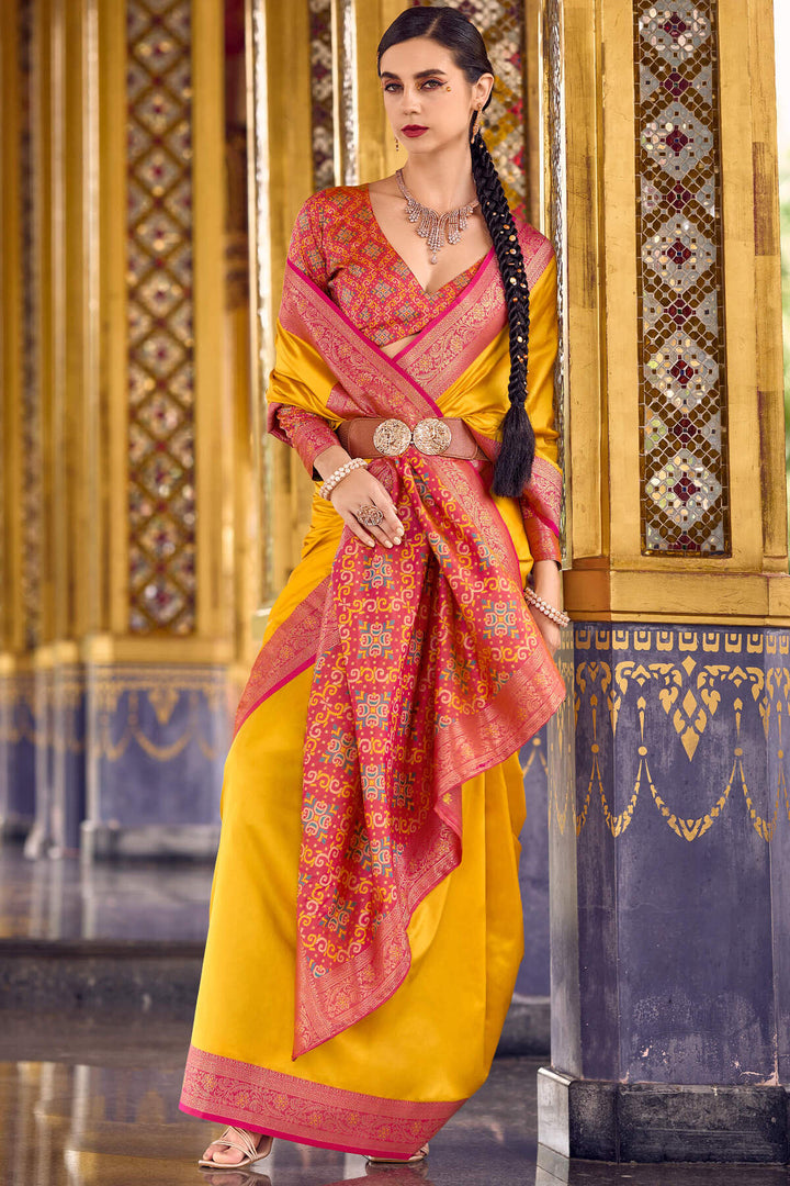 Firefly Yellow Zari Woven Soft Silk Saree