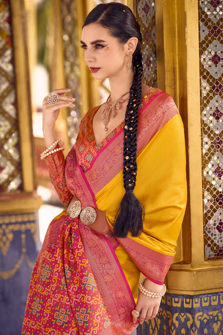 Firefly Yellow Zari Woven Soft Silk Saree