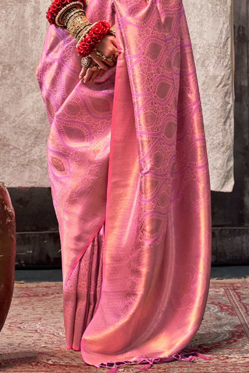 Flamingo Pink Kanjivaram Handloom Silk Saree