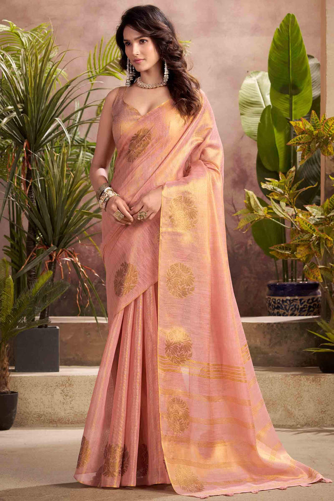 Flamingo Pink Tissue Silk Saree
