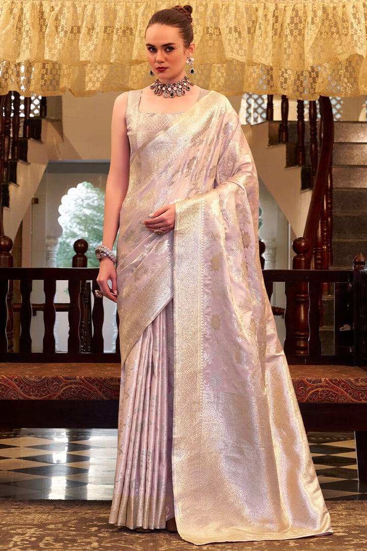 Flare Pink Banarasi Satin Silk Saree