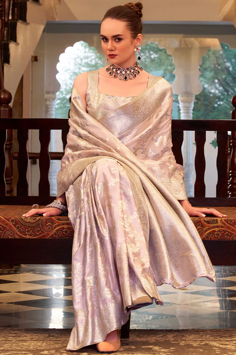 Flare Pink Banarasi Satin Silk Saree