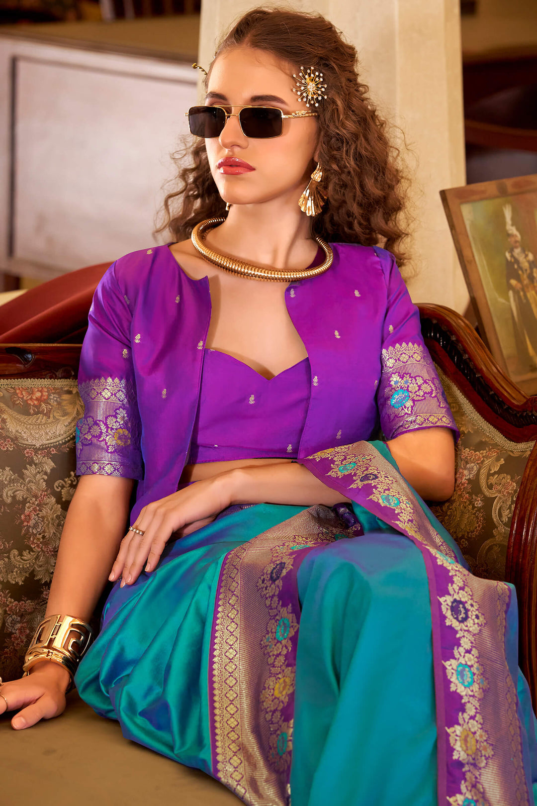 Flat Blue Banarasi Soft Silk Saree