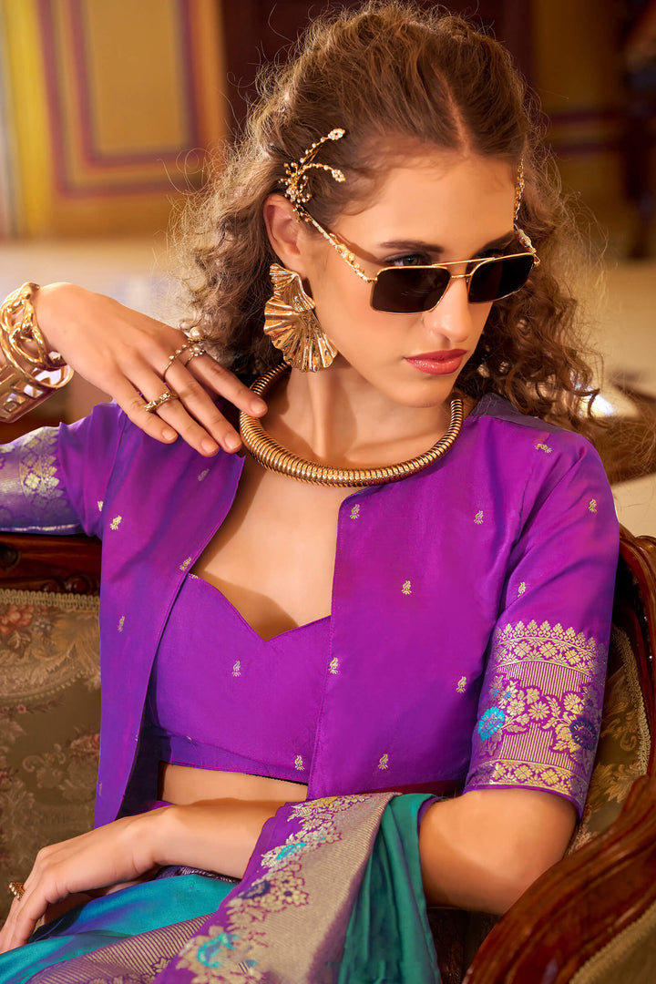 Flat Blue Banarasi Soft Silk Saree