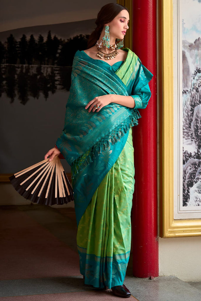 Flat Green Soft Banarasi Silk Saree