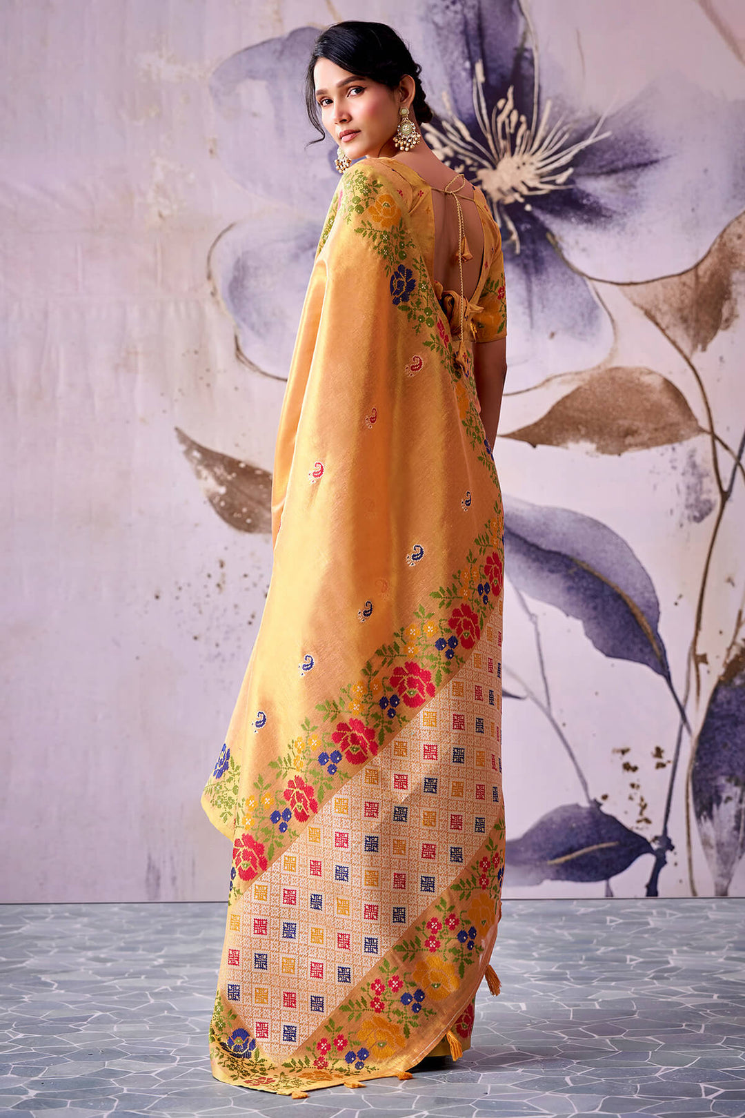 Flesh Peach Zari Woven Banarasi Tissue Silk Saree